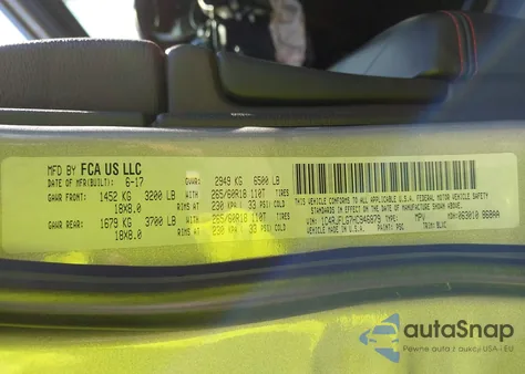 2017 Jeep Grand Cherokee Trailhawk 4X4 z USA, uszkodzony, nr VIN 1C4RJFLG7HC946879